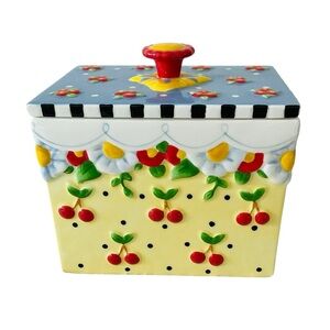 Mary Engelbreit Cherries Tea Box w/ Lid 2002 Signed Vintage Cottagecore